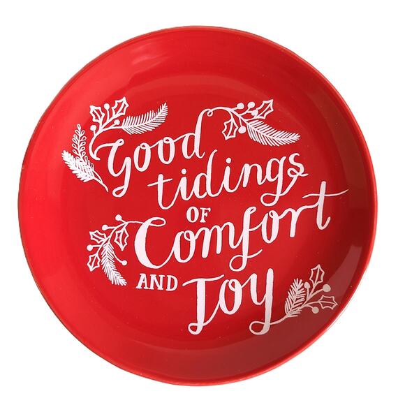 Christmas Holiday Plates Set of 2 Plastic Ceramic Red White Decor - Picture 3 of 6